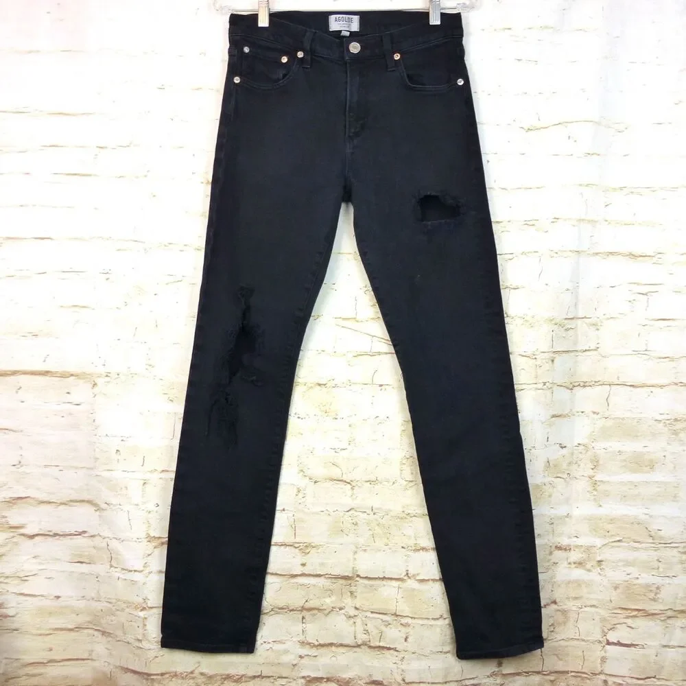 AGOLDE Jeans Mens 30x30.5 Black Distressed Ripped Skinny A606-2071 Punk Grunge